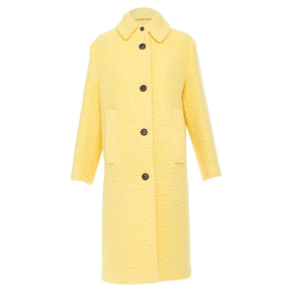 PRADA 2021 Raf Simons Runway pastel yellow wool boucle long oversize coat IT42 M